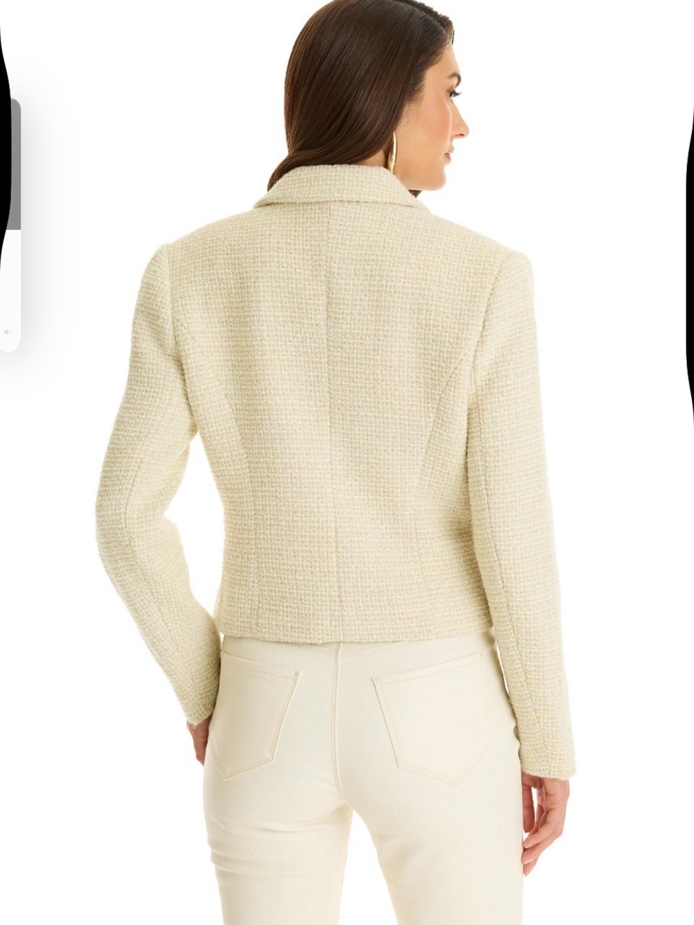 Noli Cream Tweed Double-Breasted Cropped Blazer with Gold Buttons - Picture 2 of 7